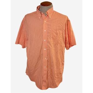 Brooks Brothers 346 Gingham Button Front Short Sleeve Short Large Orange/White